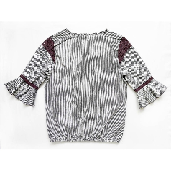 Striped Tie Neck Bell Sleeves Bohemian Tunic/Top 2 - Picture 7 of 7